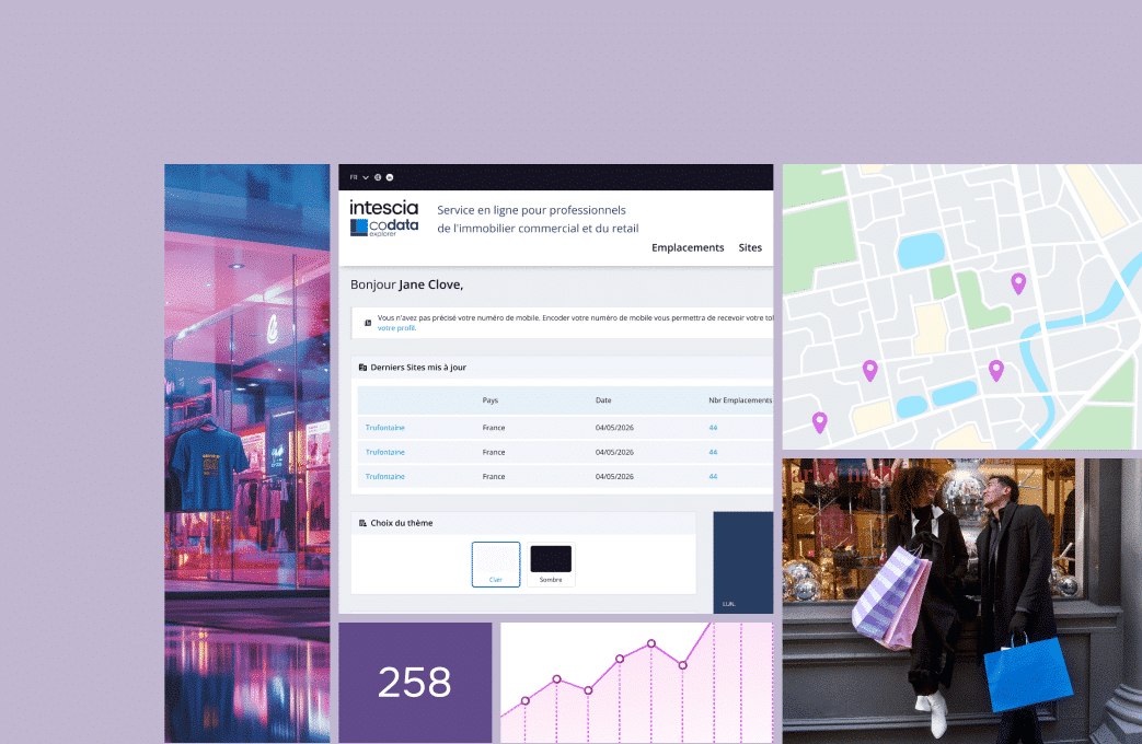 Mockup de la solution CODATA par Intescia pour la veille immobilière et l'intelligence de marché.