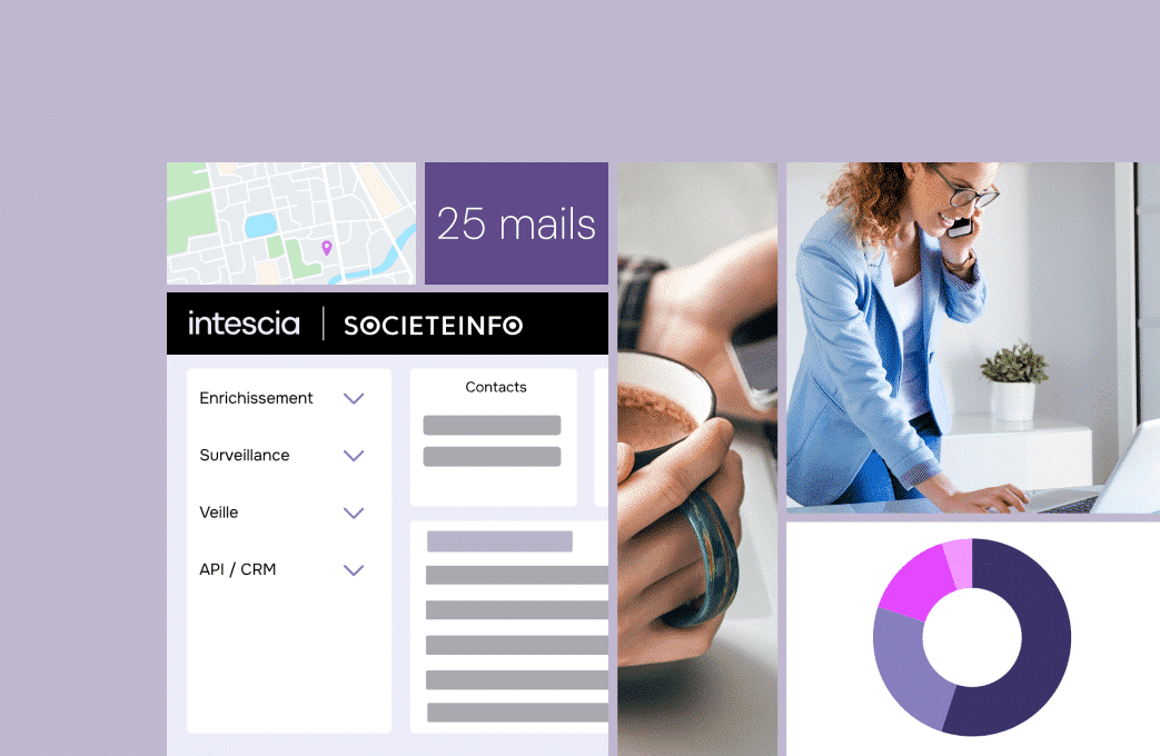 Mockup de la solution Société Info par Intescia pour la prospection commerciale et la génération de leads B2B.